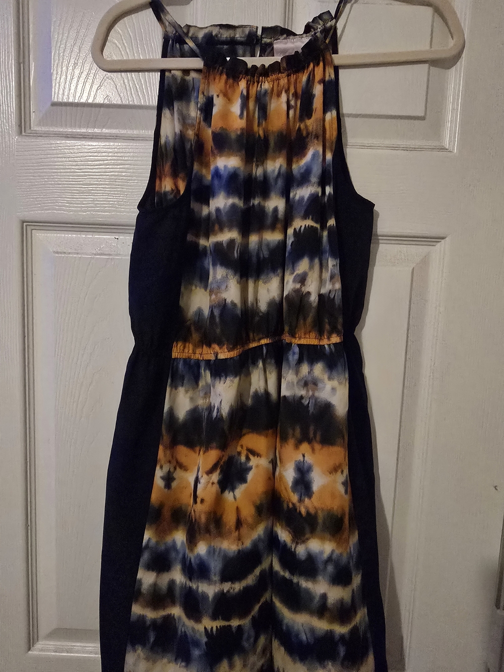 Romeo & Juliet Couture Navy and Orange Tie-Dye Halter Romper